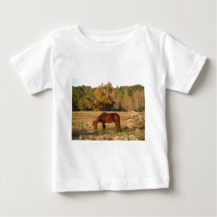 Brown horse in  yellow tree field baby T-Shirt
