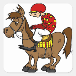 Brown Horse Jockey Square Sticker
