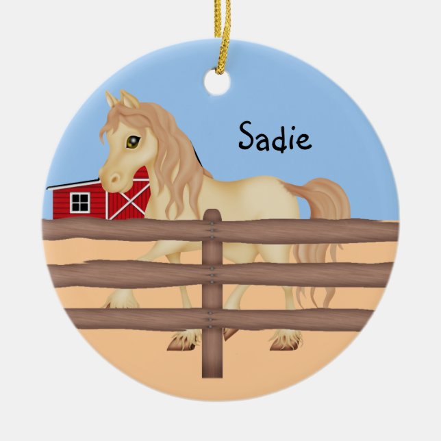 Brown Horse on Farm Ceramic Tree Decoration (Front)