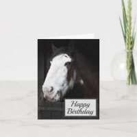 Brown Horse on Farm Happy Folded Birthday Card