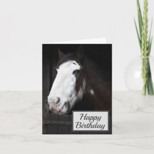 Brown Horse on Farm Happy Folded Birthday Card
