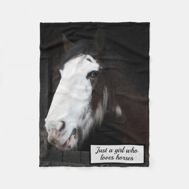 Brown Horse on Farm Just a Girl who Loves Horses Fleece Blanket (Front)