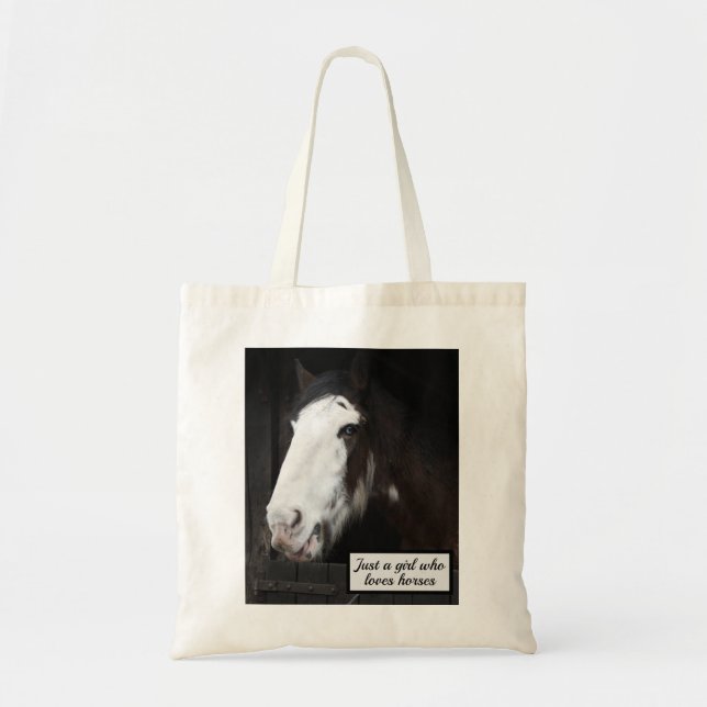 Brown Horse on Farm Just a Girl Who Loves Horses Tote Bag (Front)