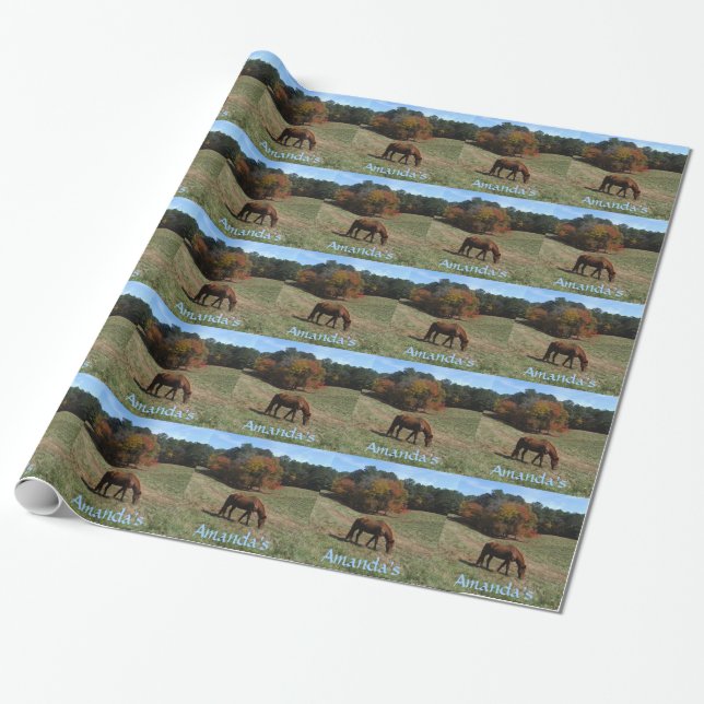 Brown horse,personalised with name wrapping paper (Unrolled)