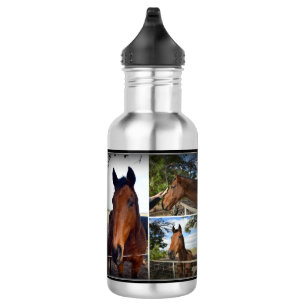 Brown Horse Photo Collage, Water Bottle