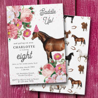 Brown Horse Pink Floral Girl Cowgirl Birthday