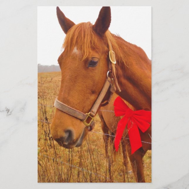Brown horse Red Bow Stationery (Front)