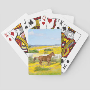 Brown Horse Running in Field Playing Cards