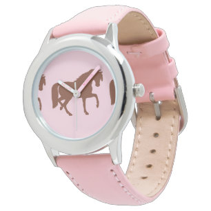 Brown horse silhouette on pink watch