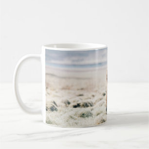 BROWN HORSE SITTING ON GRASS NEAR BEACH COFFEE MUG