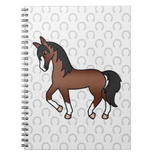 Brown Horse Trotting And Horseshoes Pattern Notebook