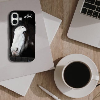 Brown Horse w Blue Eyes Monogram iPhone 16 Case
