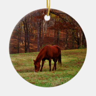 Brown Horse w/ White Nose at Woods Edge Ceramic Tree Decoration