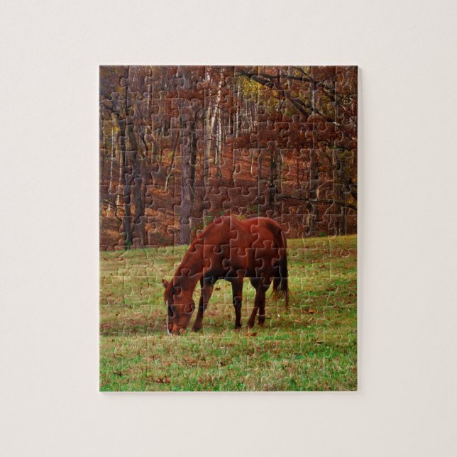 Brown Horse w/ White Nose at Woods Edge Jigsaw Puzzle (Vertical)