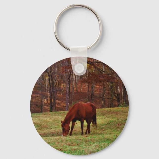 Brown Horse w/ White Nose at Woods Edge Key Ring (Front)