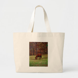 Brown Horse w/ White Nose at Woods Edge Large Tote Bag