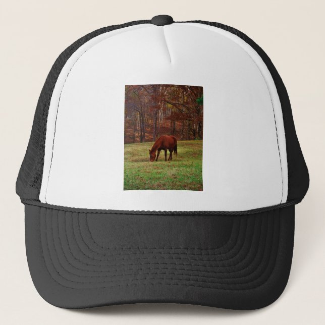 Brown Horse w/ White Nose at Woods Edge Trucker Hat (Front)