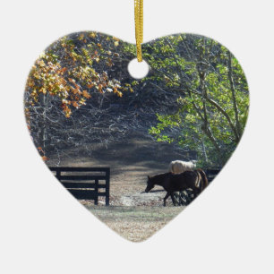 Brown Horse walking through Fence Ceramic Tree Decoration