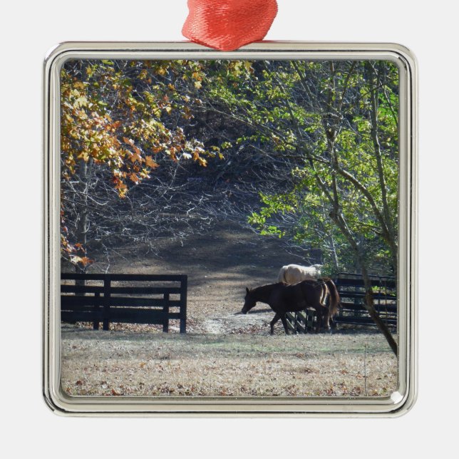 Brown Horse walking through Fence Metal Tree Decoration (Front)