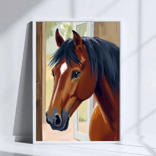 Brown Horse Watercolor Animal Country Barn Poster