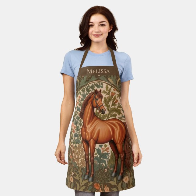 Brown Horse William Morris Inspired Personalised  Apron (Worn)