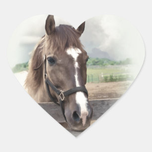 Brown Horse with Bridle Heart Sticker