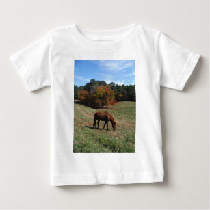 Brown horse with fall trees baby T-Shirt