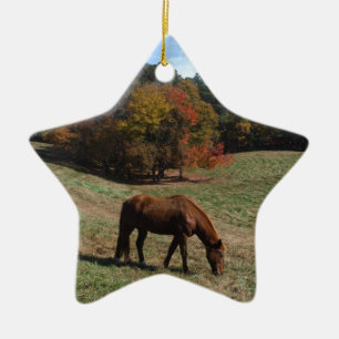 Brown horse with fall trees ceramic tree decoration