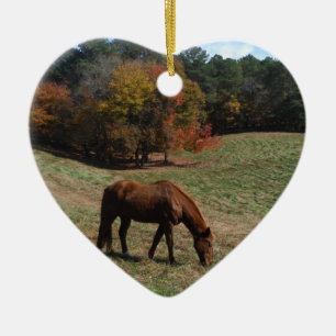Brown horse with fall trees ceramic tree decoration