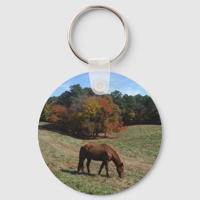 Brown horse with fall trees key ring (Front)