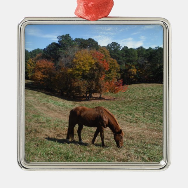 Brown horse with fall trees metal tree decoration (Front)