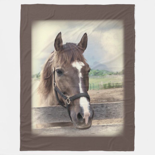 Brown Horse with Halter Fleece Blanket (Front)