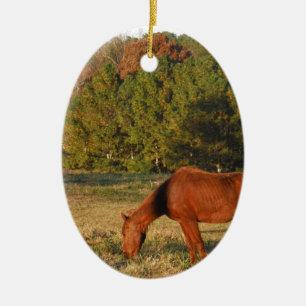 Brown Horse with Pine Trees Ceramic Tree Decoration