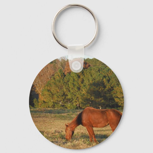 Brown Horse with Pine Trees Key Ring (Front)