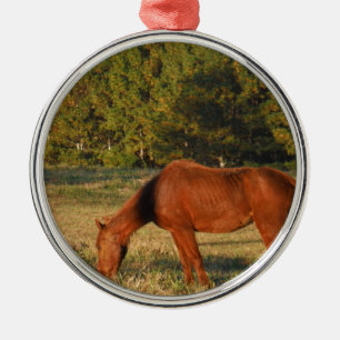 Brown Horse with Pine Trees Metal Tree Decoration