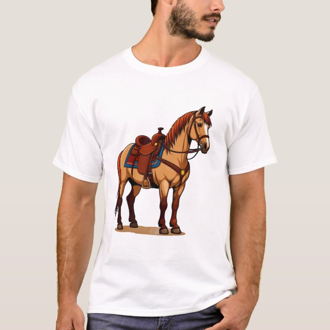 Brown Horse With Saddle T-Shirt (Front)