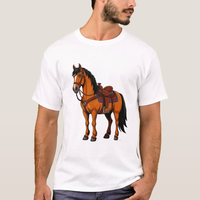 Brown Horse With Saddle T-Shirt (Front)