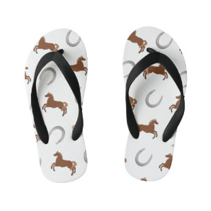 Brown Horses and Grey Horseshoe Kids Design Kid's Flip Flops