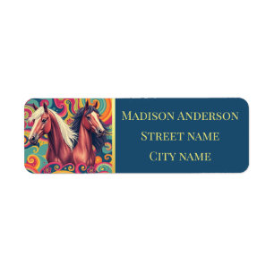 Brown Horses colourful pattern return address labe