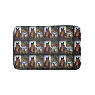 Brown Horses In A Photo Collage, Memory Foam, Bath Mat