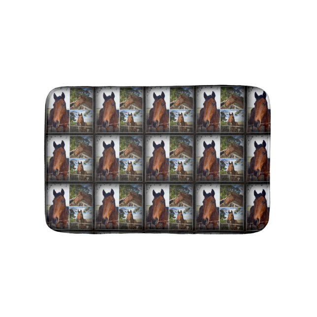 Brown Horses In A Photo Collage, Memory Foam, Bath Mat (Front)