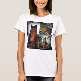 Brown Horses In A Photo Collage, T-Shirt