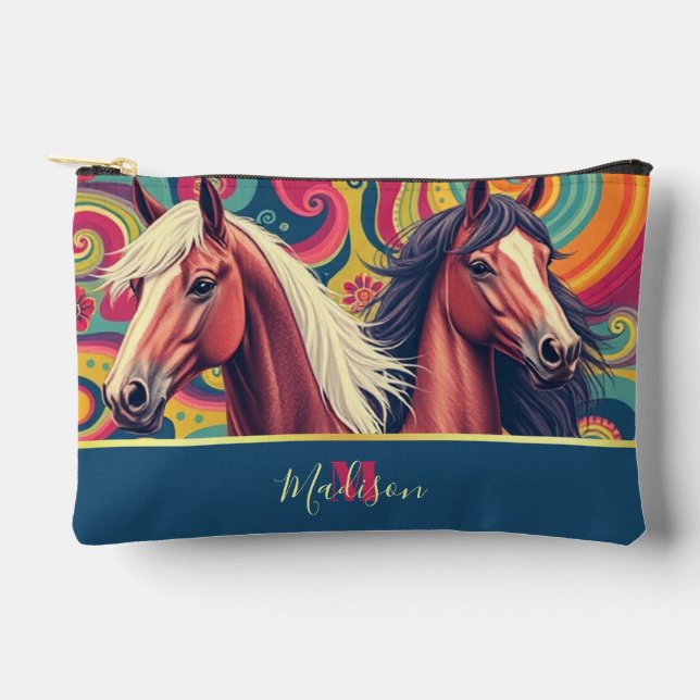 Brown Horses on colourful pattern name  Accessory Pouch (Front)