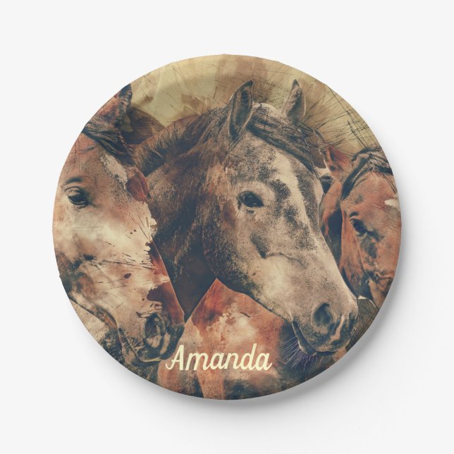 Brown Horses Paper Plate (Front)