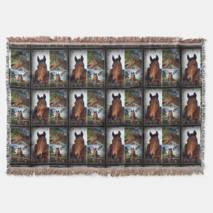 Brown Horses Photo Collage, Throw Blanket