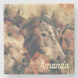 Brown Horses Stone Coaster