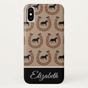 Brown Horseshoes and Black Horses   Personalised iPhone X Case