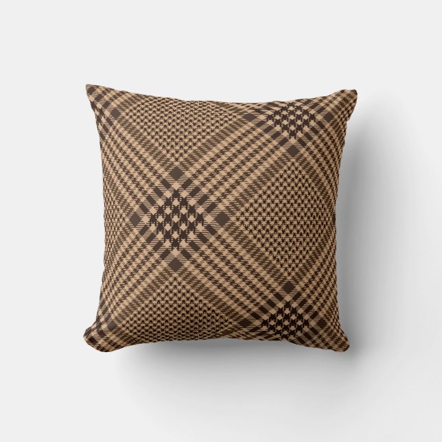 Brown Houndstooth Check Plaid Pattern Cushion (Front)
