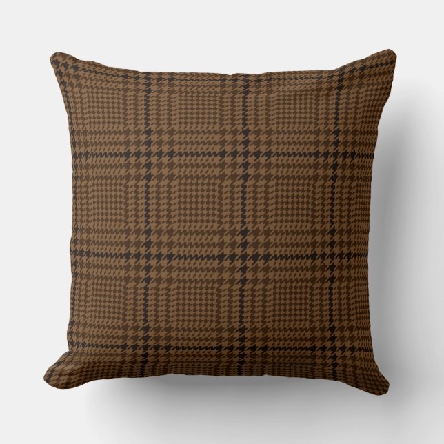 Brown Houndstooth Glen Check Pattern Cushion (Front)