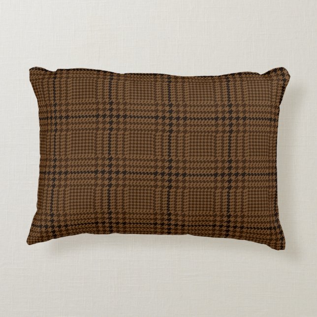 Brown Houndstooth Glen Check Pattern Decorative Cushion (Back)